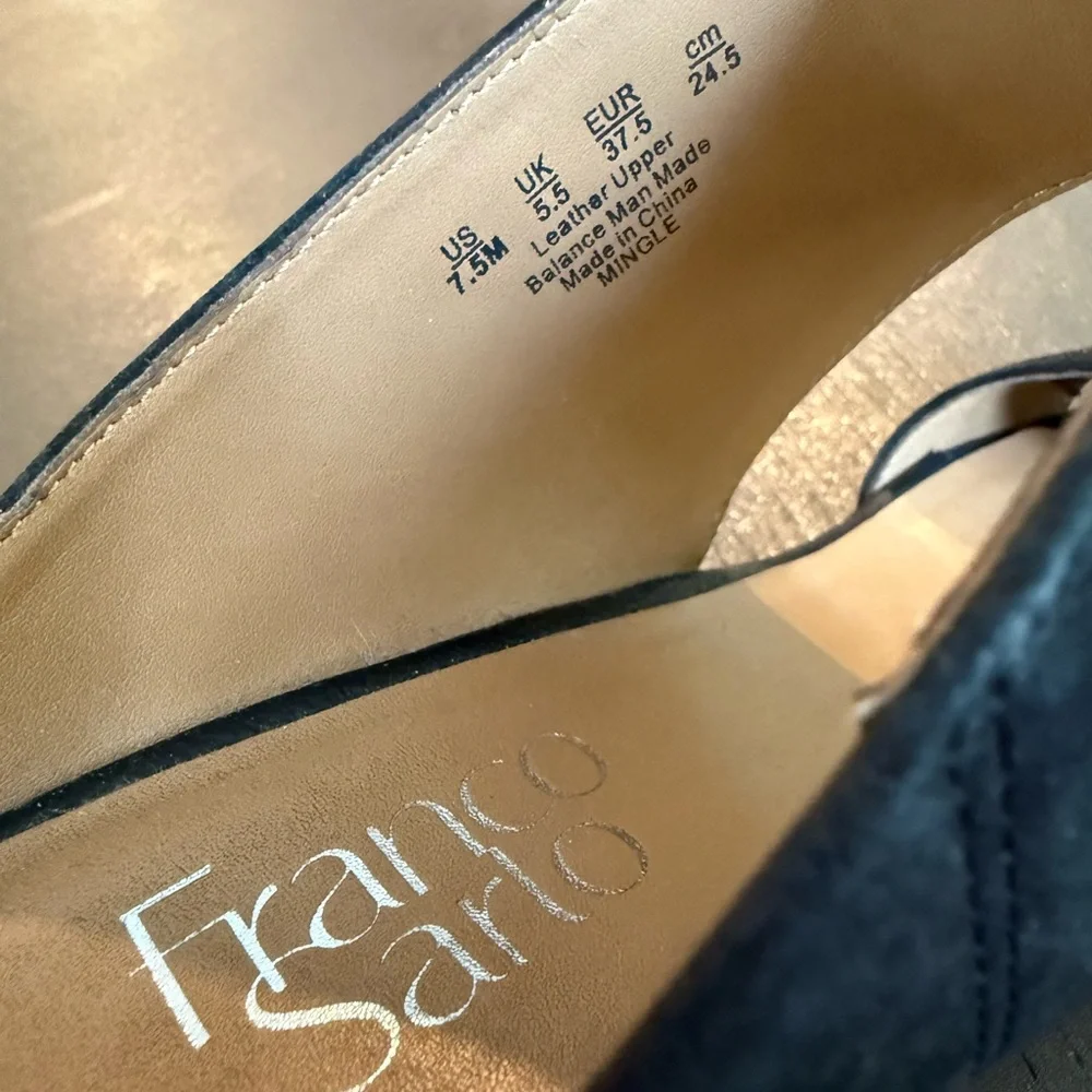 Franco Sarto Women’s Mingle Black Wedge Sandals Size 7.5 Leather Casual Party